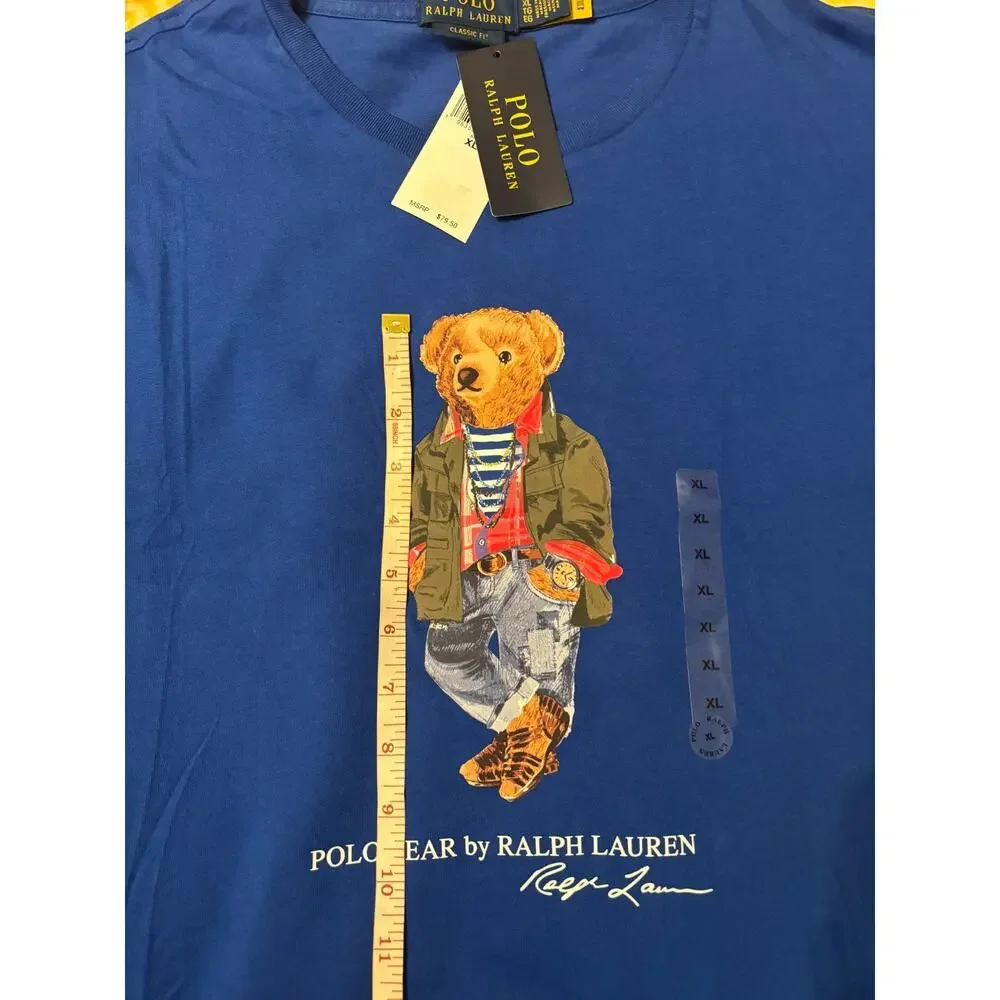 NWT Polo Ralph Lauren Men's XL Long Sleeve T-Shirt Blue Polo Bear Graphic